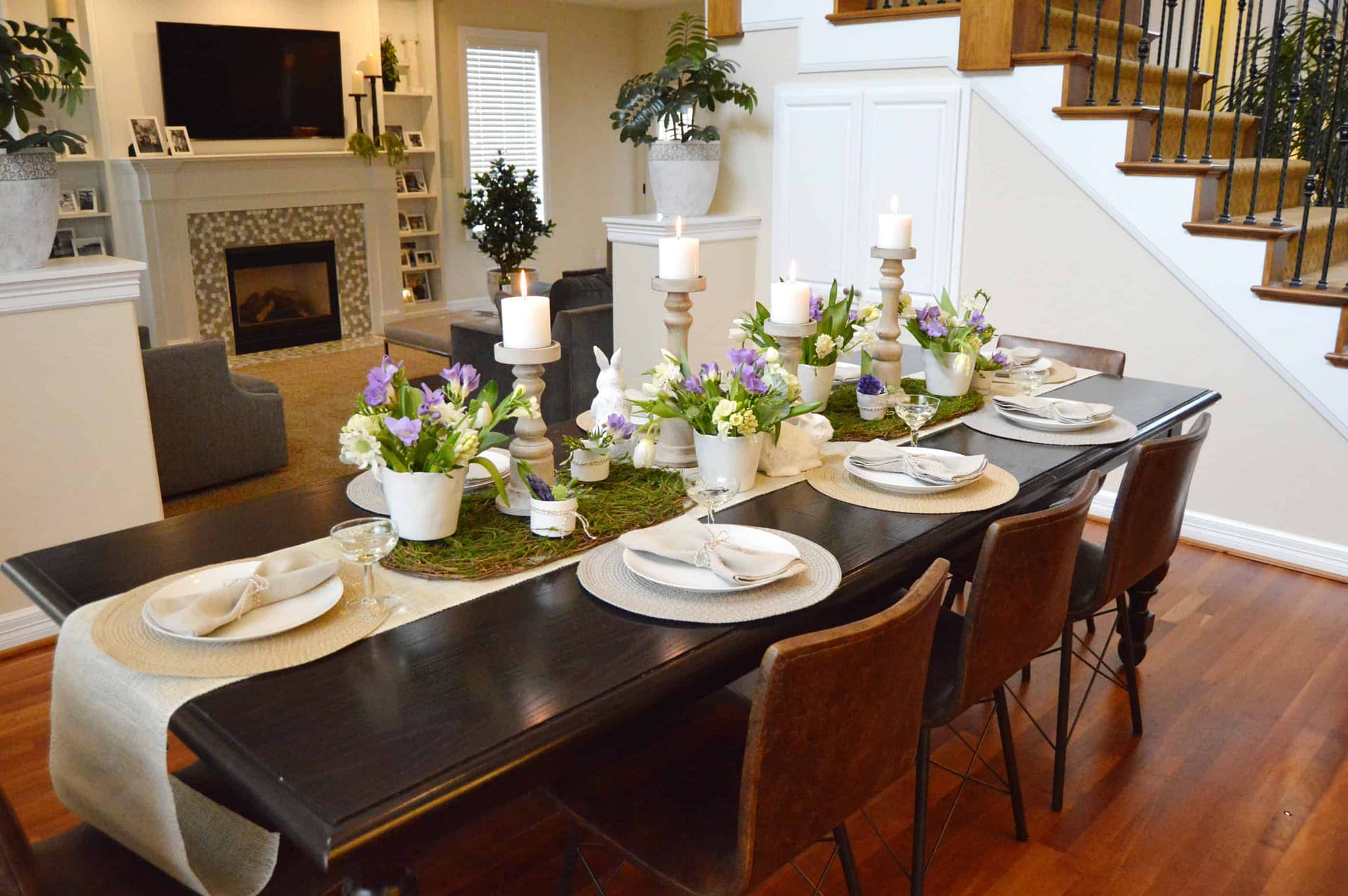 Beautiful springtime table spread with flowers