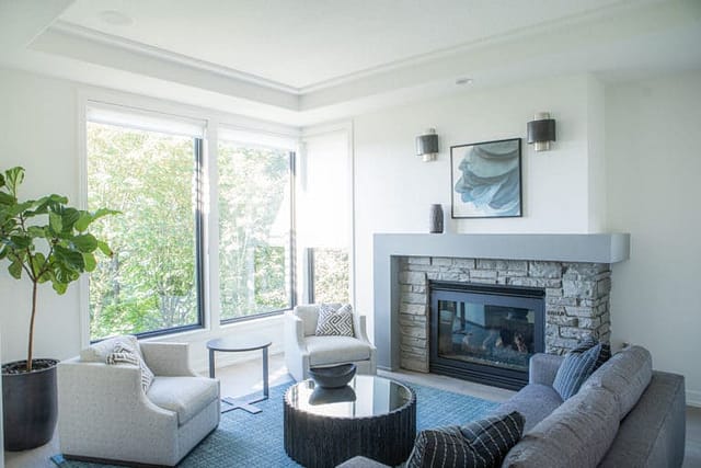 Modern Living Room Design With Custom Stone Fireplace