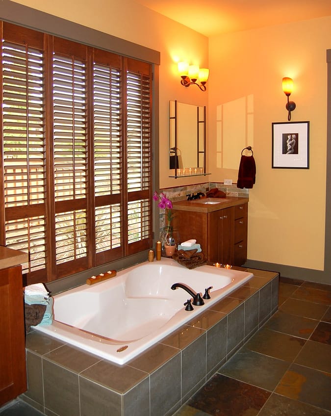 Pacific NW Portland bathroom remodel interior with slate tile